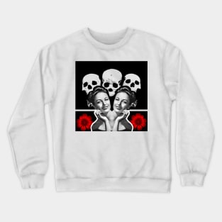 Beautiful woman face with skull and red flower Crewneck Sweatshirt
